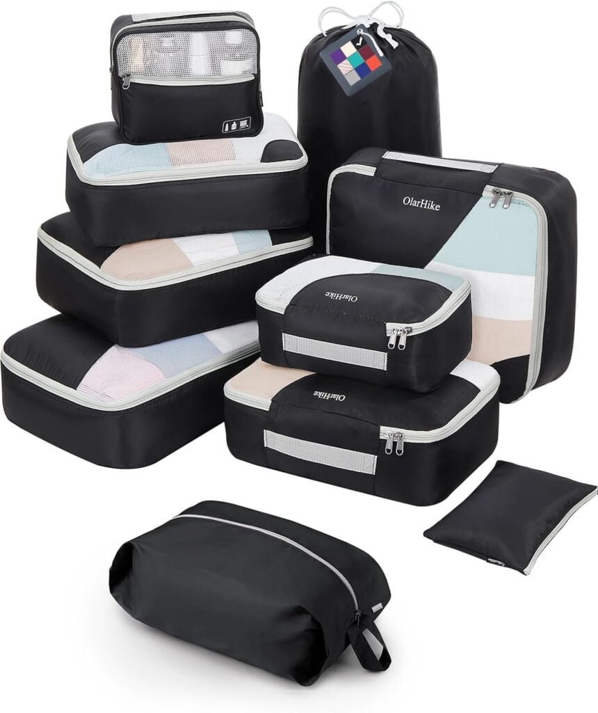 ALL INCLUDED 10 Set Sturdy Packing Cubes for Suitcases,OlarHike Travel Essentials,UPGRADED Anti-Tear Stitching, NEW Improved Luggage Packing Organizers for Travel Accessories(Black) ALL INCLUDED 10 Set Sturdy Packing Cubes for Suitcases,OlarHike Travel Essentials,UPGRADED Anti-Tear Stitching, NEW Improved Luggage Packing Organizers for Travel Accessories(Black)