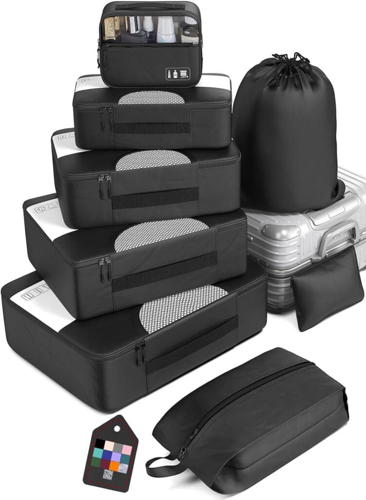 Veken 8 Set Packing Cubes for Suitcases, Travel Essentials for Carry on, Luggage Organizer Bags Set for Travel Accessories in 4 Sizes (Extra Large, Large, Medium, Small), Black Veken 8 Set Packing Cubes for Suitcases, Travel Essentials for Carry on, Luggage Organizer Bags Set for Travel Accessories in 4 Sizes (Extra Large, Large, Medium, Small), Black