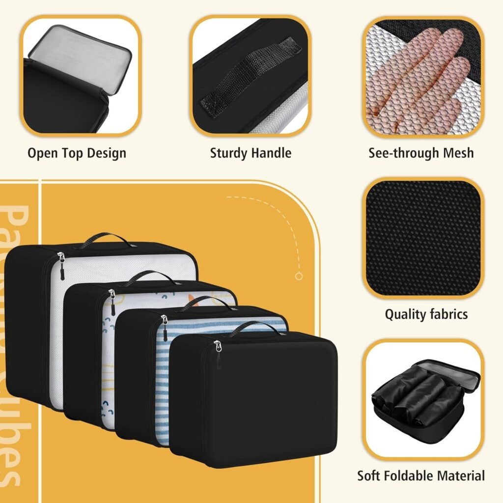 8 Packing Cubes for Luggage and Backpacks, EpicTotes Organizer Bags for Toiletries, Laundry, Shoes - Must-Have for Travel, Vacation, Business