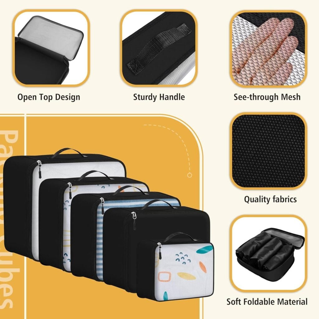 8 Packing Cubes for Luggage and Backpacks, EpicTotes Organizer Bags for Toiletries, Laundry, Shoes - Must-Have for Travel, Vacation, Business