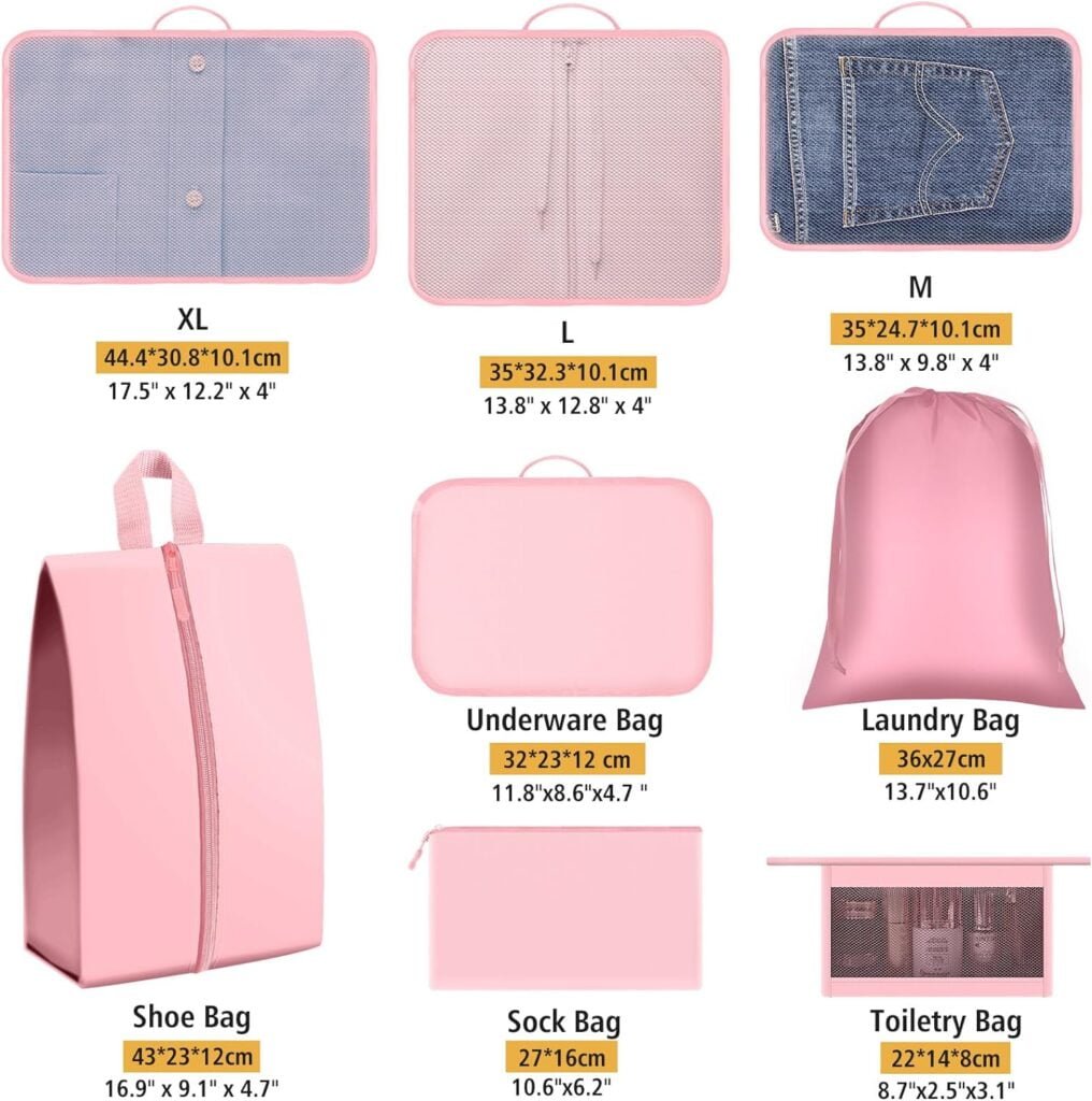 8 Packing Cubes for Luggage and Backpacks, EpicTotes Organizer Bags for Toiletries, Laundry, Shoes - Must-Have for Travel, Vacation, Business