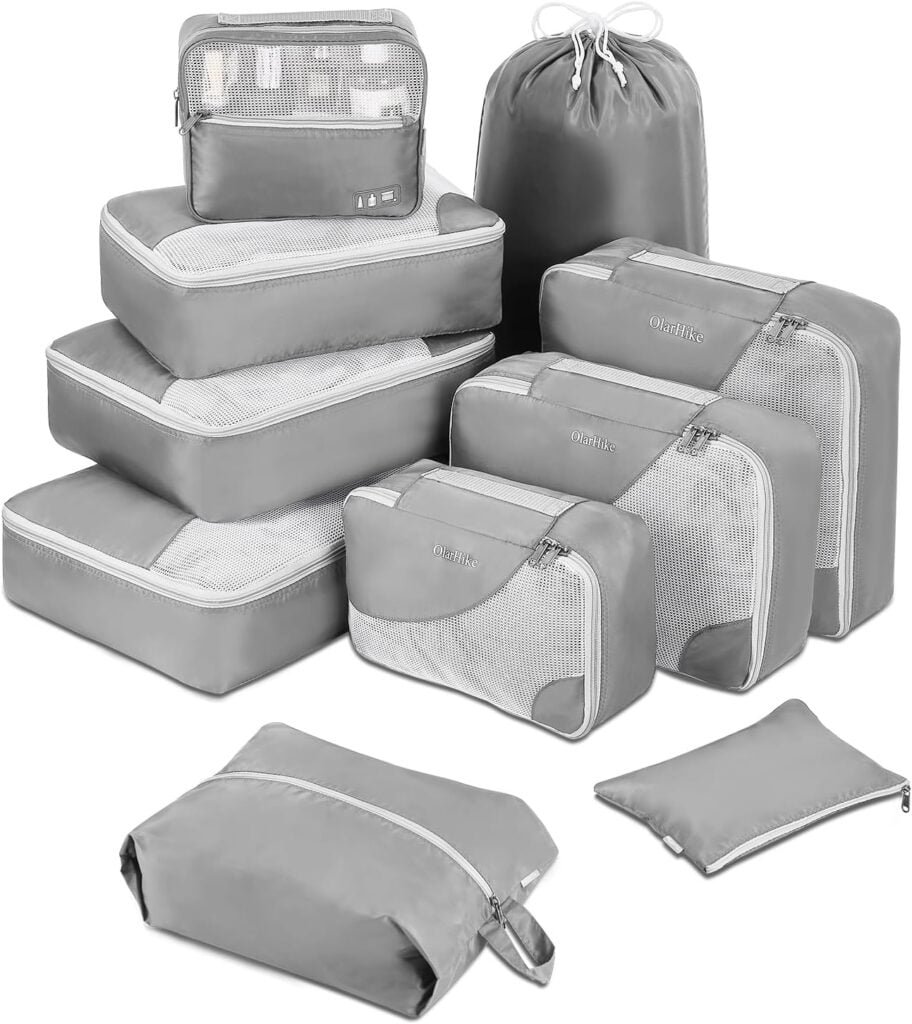 ALL INCLUDED 10 Set Sturdy Packing Cubes for Suitcases,OlarHike Travel Essentials,UPGRADED Anti-Tear Stitching, NEW Improved Luggage Packing Organizers for Travel Accessories(Black)