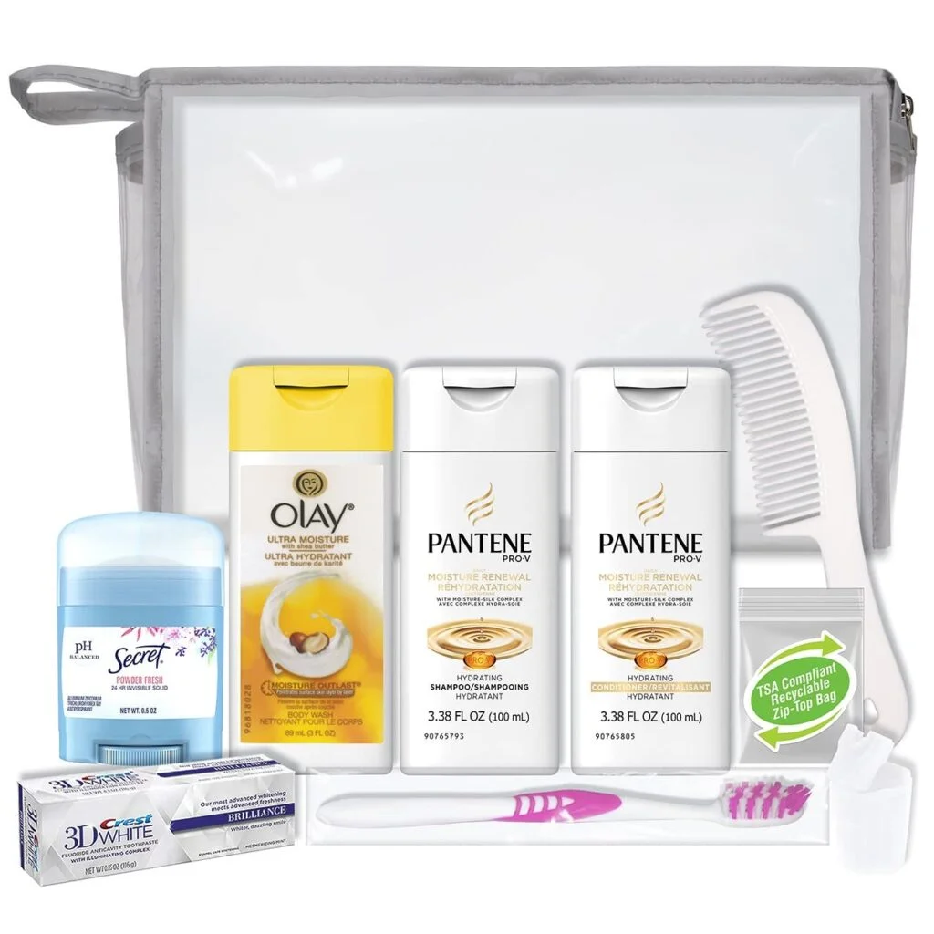 Convenience Kits International Womens 10-Piece Deluxe Kit with Travel Size TSA Compliant Essentials, Featuring: Pantene Hair Products in Reusable Toiletry Bag - Clear color