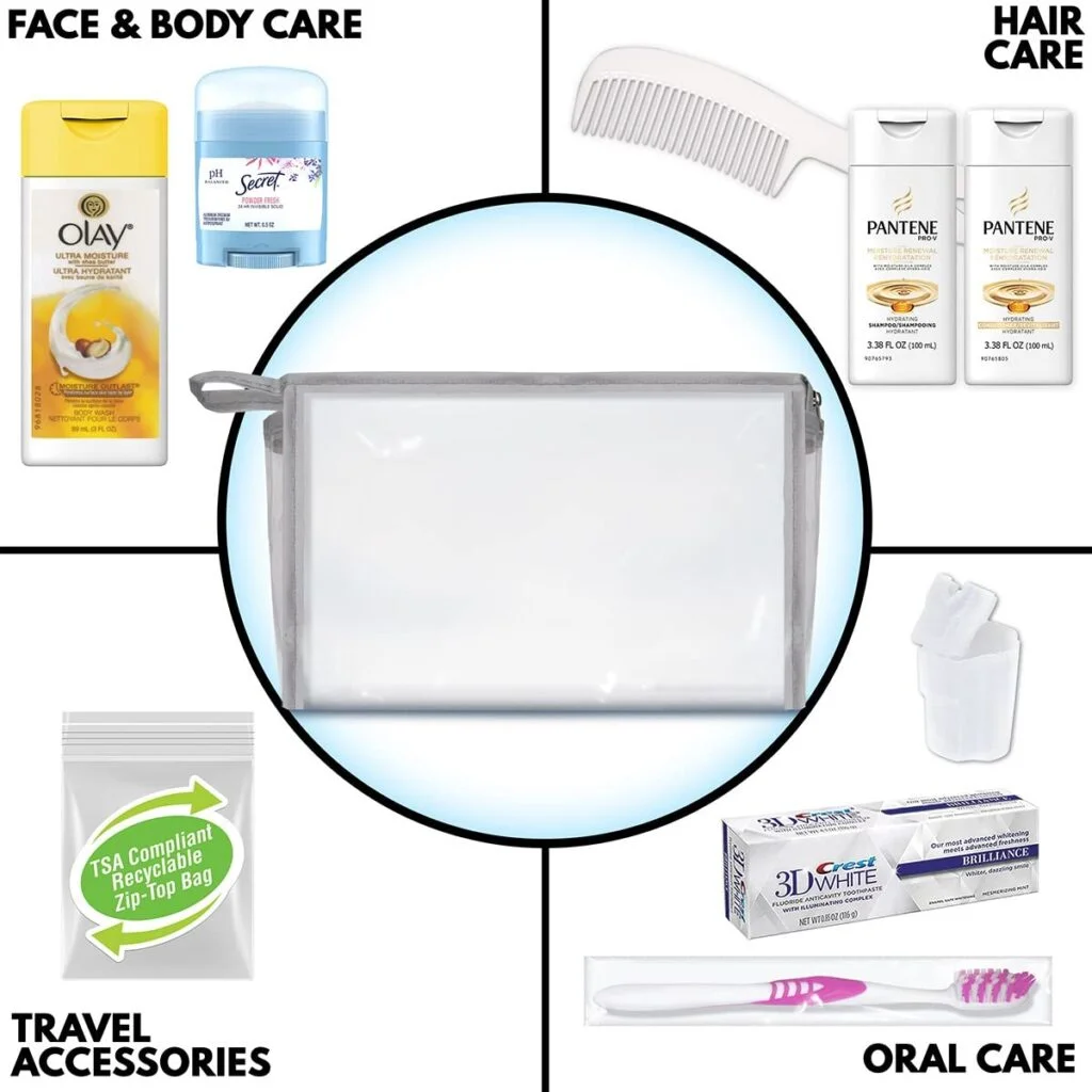 Convenience Kits International Womens 10-Piece Deluxe Kit with Travel Size TSA Compliant Essentials, Featuring: Pantene Hair Products in Reusable Toiletry Bag - Clear color