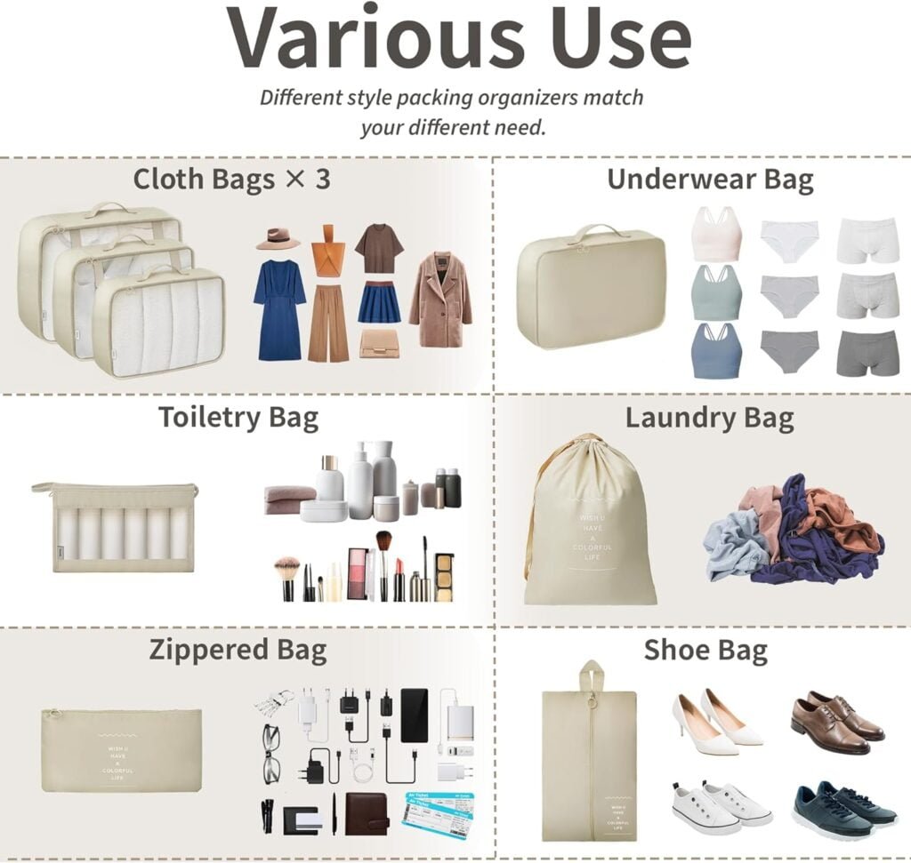 GRANNY SAYS 8 Set Beige Packing Cubes for Carry on Suitcase, Travel Bags Organizer for Luggage, Suitcase Organizer Bags Set, Travel Packing Cubes Luggage Organizer, Travel Essentials Travel Bag
