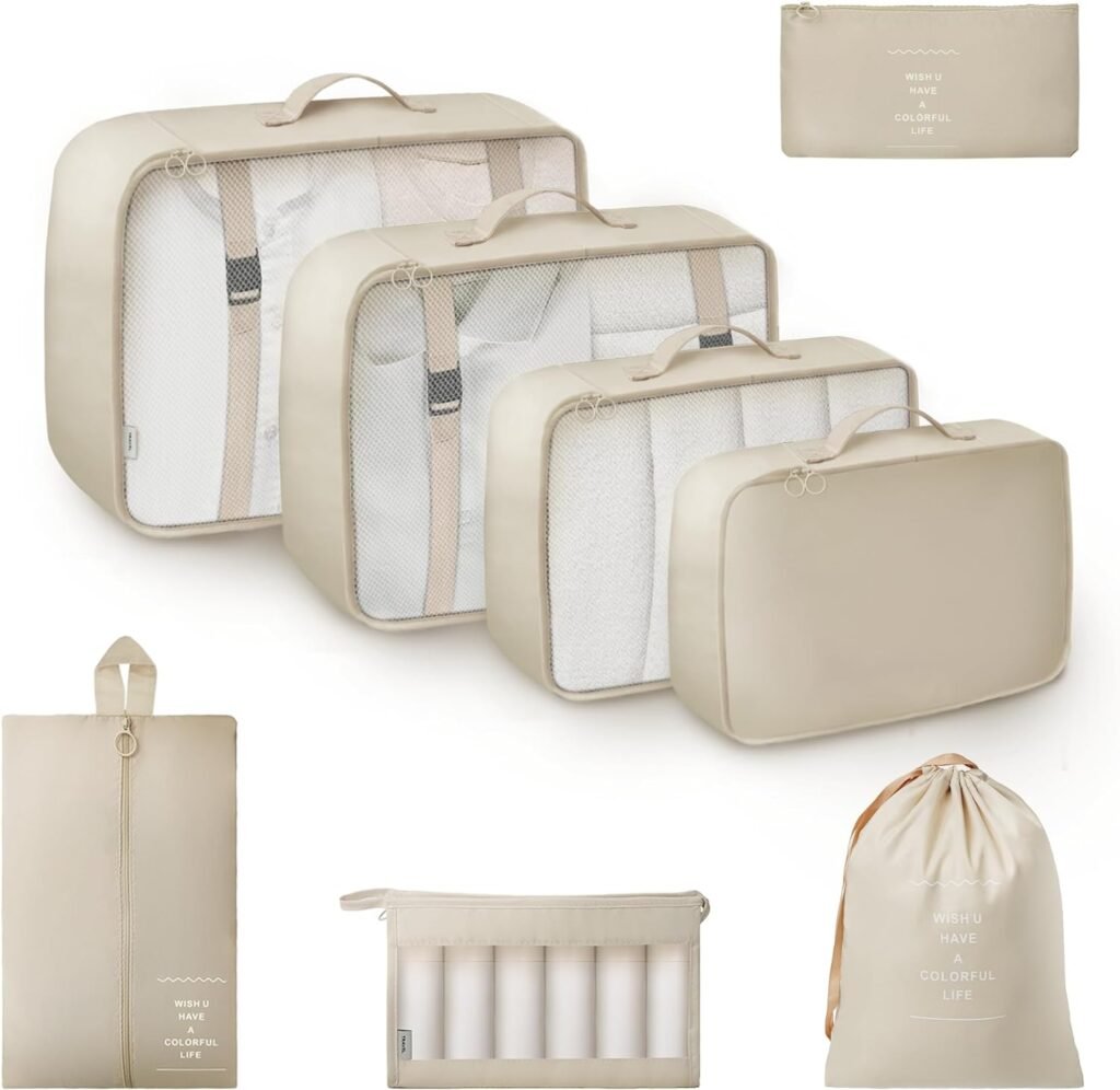 GRANNY SAYS 8 Set Beige Packing Cubes for Carry on Suitcase, Travel Bags Organizer for Luggage, Suitcase Organizer Bags Set, Travel Packing Cubes Luggage Organizer, Travel Essentials Travel Bag