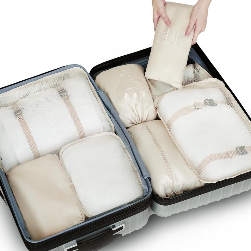 GRANNY SAYS 8 Set Beige Packing Cubes for Carry on Suitcase, Travel Bags Organizer for Luggage, Suitcase Organizer Bags Set, Travel Packing Cubes Luggage Organizer, Travel Essentials Travel Bag