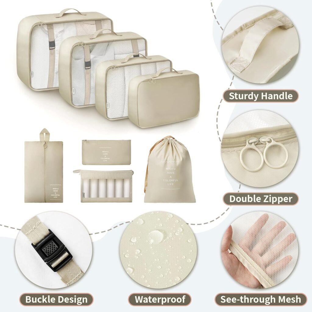 GRANNY SAYS 8 Set Beige Packing Cubes for Carry on Suitcase, Travel Bags Organizer for Luggage, Suitcase Organizer Bags Set, Travel Packing Cubes Luggage Organizer, Travel Essentials Travel Bag