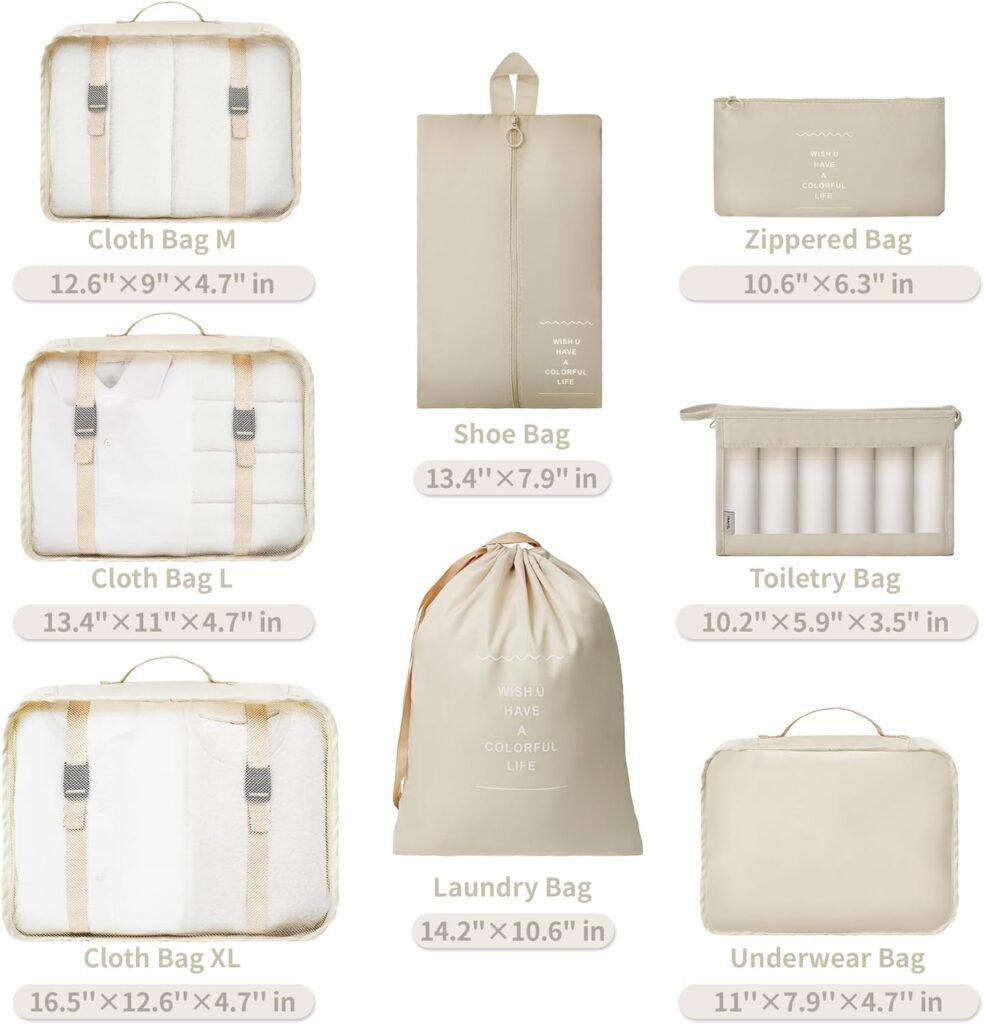 GRANNY SAYS 8 Set Beige Packing Cubes for Carry on Suitcase, Travel Bags Organizer for Luggage, Suitcase Organizer Bags Set, Travel Packing Cubes Luggage Organizer, Travel Essentials Travel Bag