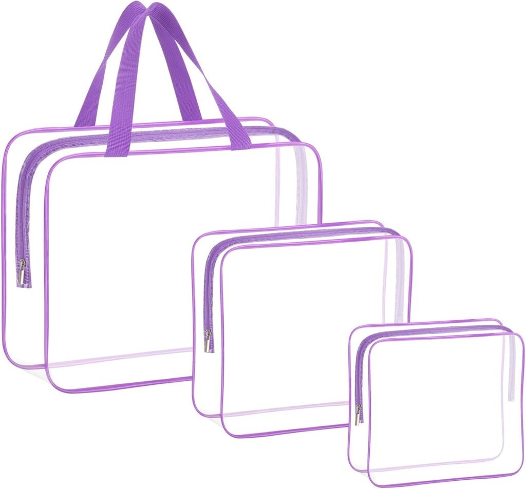 HAOGUAGUA 3 Pieces Large Clear Travel Bags for Toiletries, Waterproof Clear Plastic Cosmetic Makeup Bags, Transparent Packing Organizer Storage Bags (Black) HAOGUAGUA 3 Pieces Large Clear Travel Bags for Toiletries, Waterproof Clear Plastic Cosmetic Makeup Bags, Transparent Packing Organizer Storage Bags (Black)