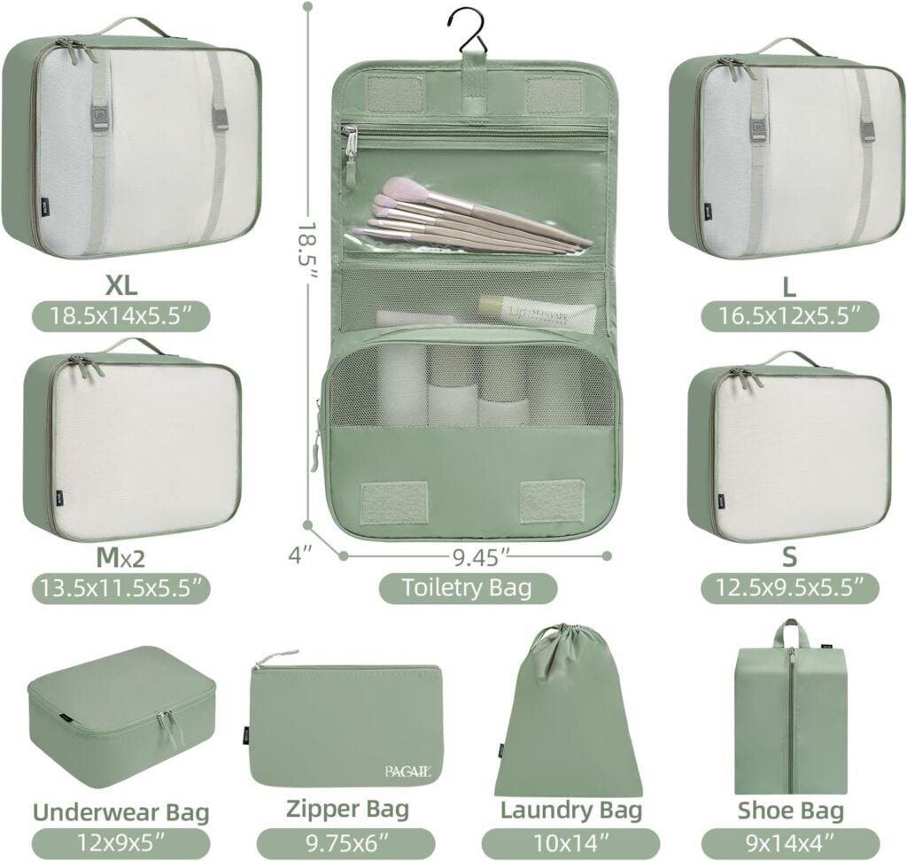 BAGAIL 10 Set/4 Set Packing Cubes Various Sizes Packing Organizer for Travel Accessories Luggage Carry On Suitcase