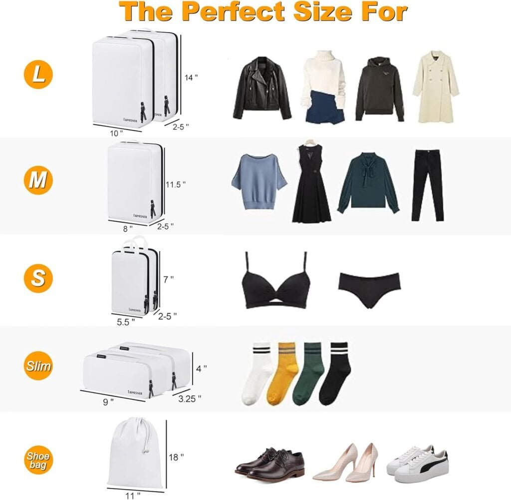 Lumesner Compression Packing Cubes, 8 Set Travel Packing Cubes for Carry on Suitcase, Compression Suitcase Organizer Bag Set  Travel Cubes Lumesner Compression Packing Cubes, 8 Set Travel Packing Cubes for Carry on Suitcase, Compression Suitcase Organizer Bag Set  Travel Cubes