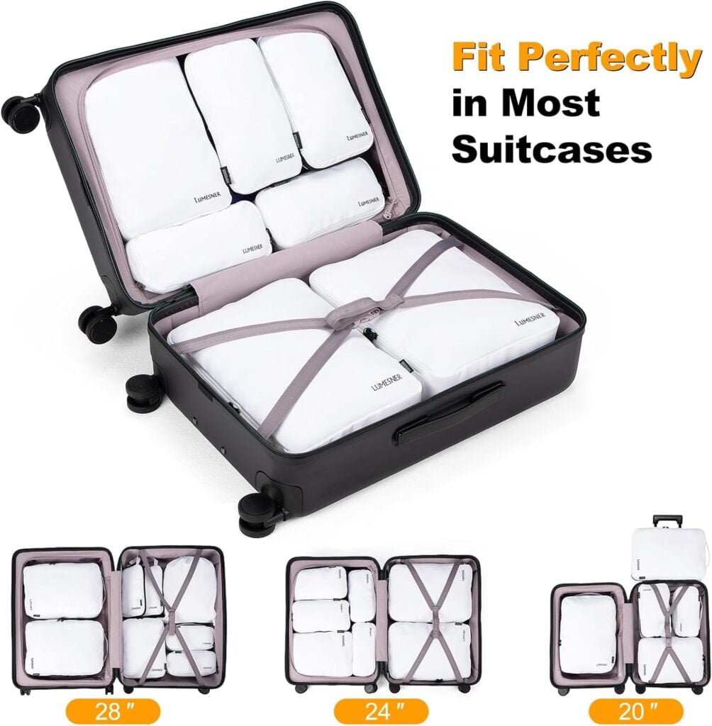 Lumesner Compression Packing Cubes, 8 Set Travel Packing Cubes for Carry on Suitcase, Compression Suitcase Organizer Bag Set  Travel Cubes Lumesner Compression Packing Cubes, 8 Set Travel Packing Cubes for Carry on Suitcase, Compression Suitcase Organizer Bag Set  Travel Cubes