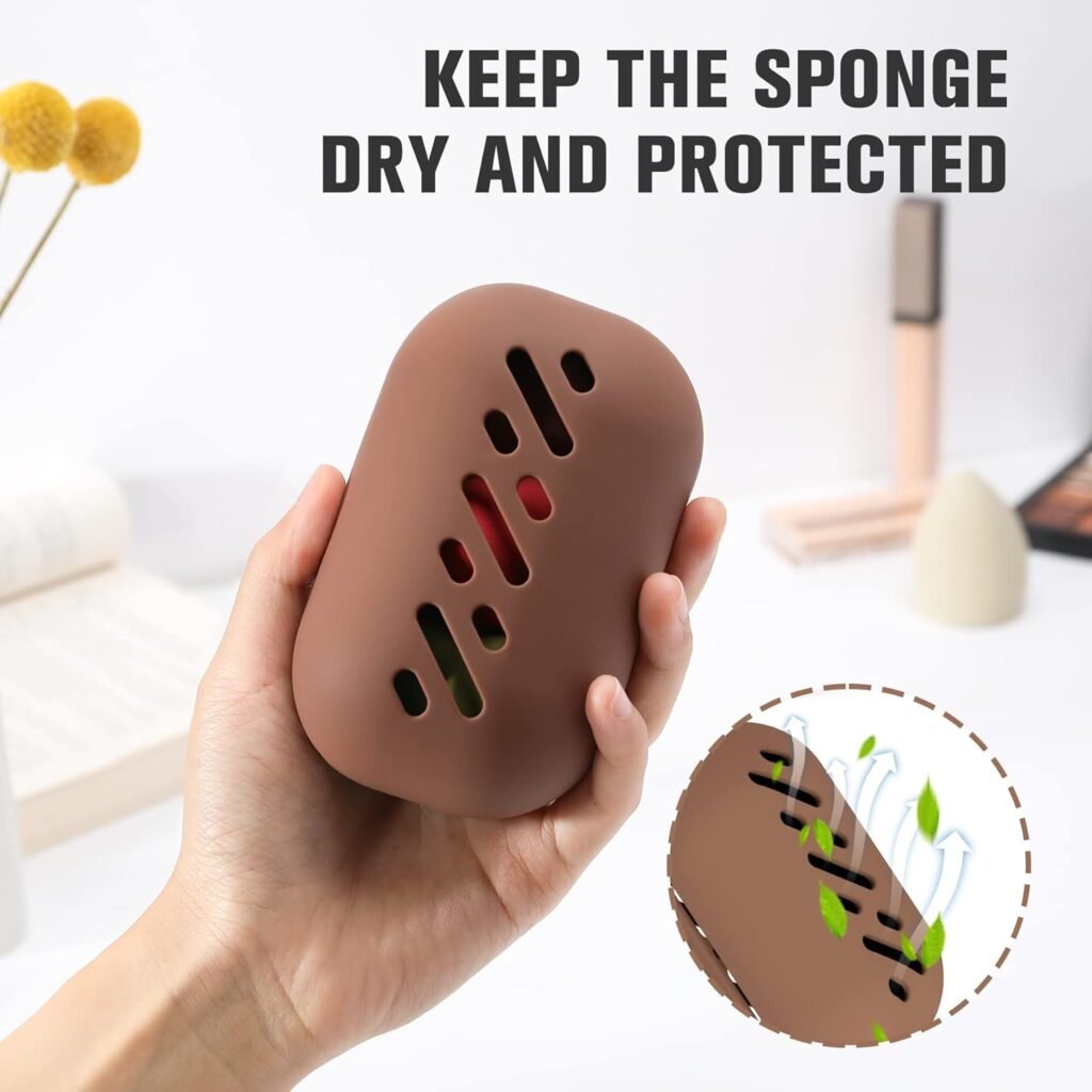 FERYES Makeup Sponge Holder – Shatterproof Eco-Friendly Silicone Beauty Make Up Blender Case for Travel - Khaki FERYES Makeup Sponge Holder – Shatterproof Eco-Friendly Silicone Beauty Make Up Blender Case for Travel - Khaki