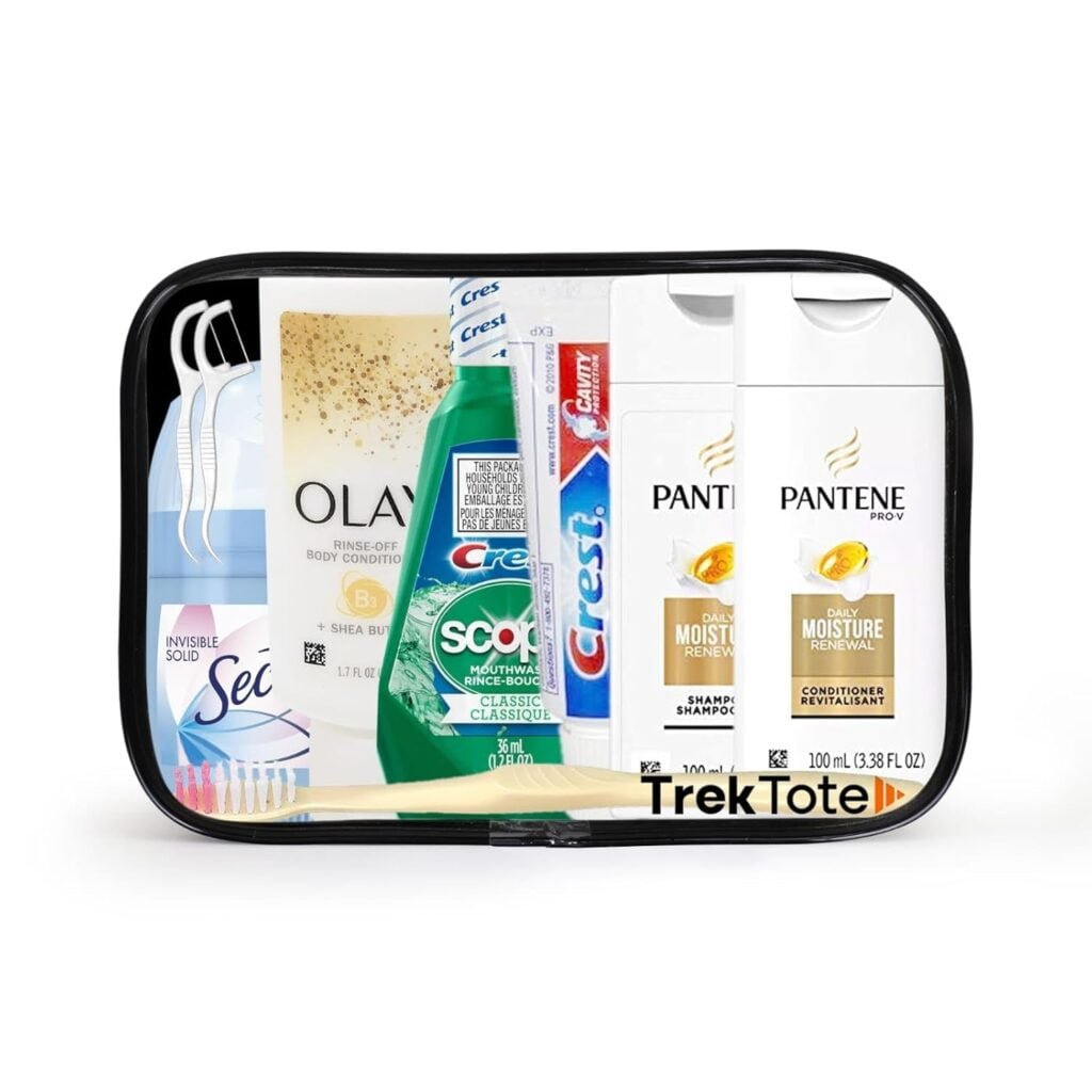 TrekTote 15-Piece Travel Toiletry Convenience Kit - Personal Care Travel Hygiene Essentials Bag with Women Toiletries. TSA-Approved Travel Size Kit For Women with Essential Toiletries. TrekTote 15-Piece Travel Toiletry Convenience Kit - Personal Care Travel Hygiene Essentials Bag with Women Toiletries. TSA-Approved Travel Size Kit For Women with Essential Toiletries.