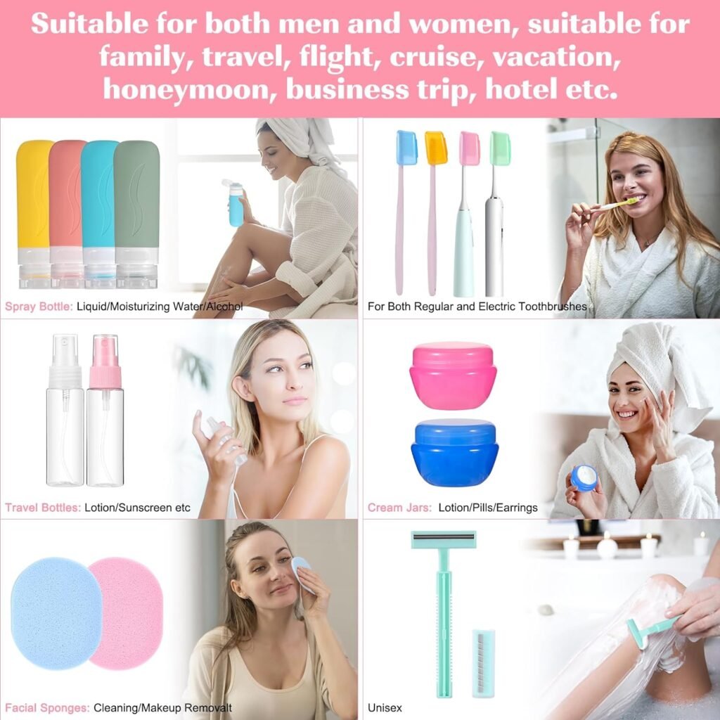 19 Pack Travel Size Toiletries Containers Refillable Perfume Bottles Tsa Approved Travel Toiletry Bag For Women Must Haves Accessories Travel Essentials